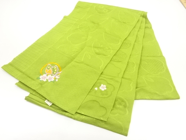 JAPANESE HEKO OBI FOR YUKATA / EMBROIDERY / BUTTERFLY & SAKURA